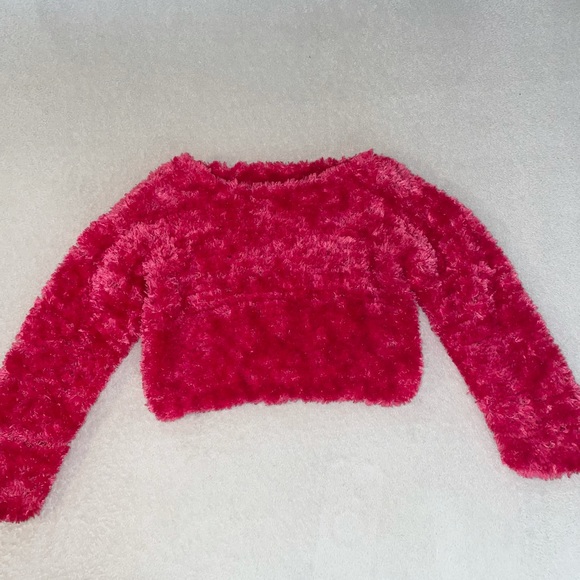 Vintage Fluffy Hot Pink Crop Long Sleeve Sweater - Picture 1 of 4